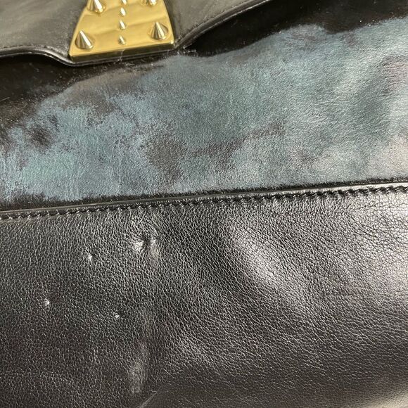 Vince Camuto black soft leather &calf hair Satchel/crossbody bag gold tone studs - Picture 15 of 16